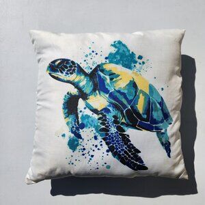 Outdoor Throw Pillow 16" Reversible Sea Turtle Nautical Ocean Coastal Crafted fr